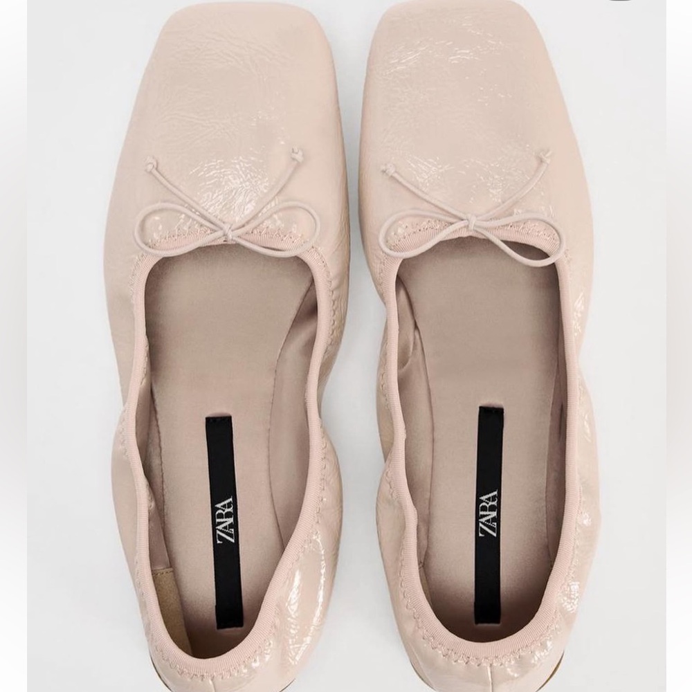 Zara Patent Ballet Flats in Light Blush Pink